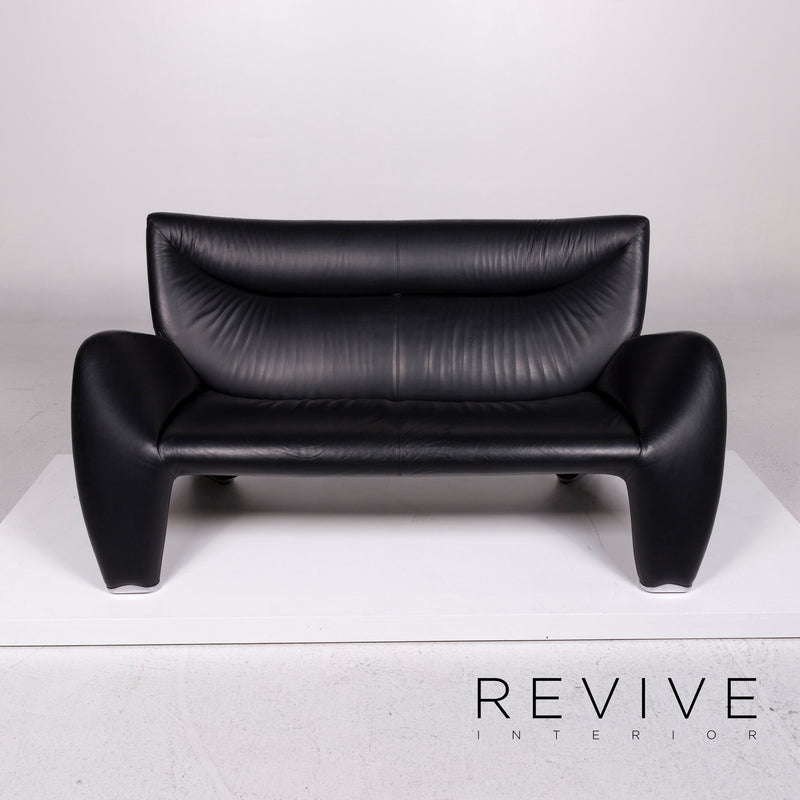 Leolux Echnaton Leder Sofa Schwarz Zweisitzer Couch 