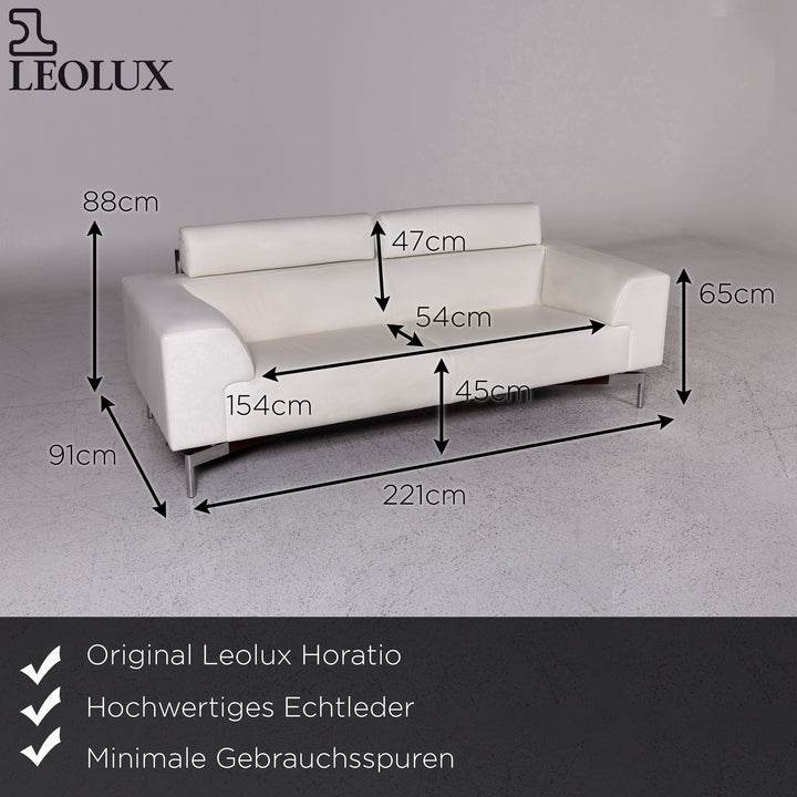 Leolux Horatio Leather Sofa White Two Seater Function Couch #9868
