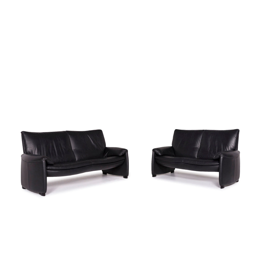 Leolux leather sofa set anthracite 1x three-seater 1x two-seater #11573