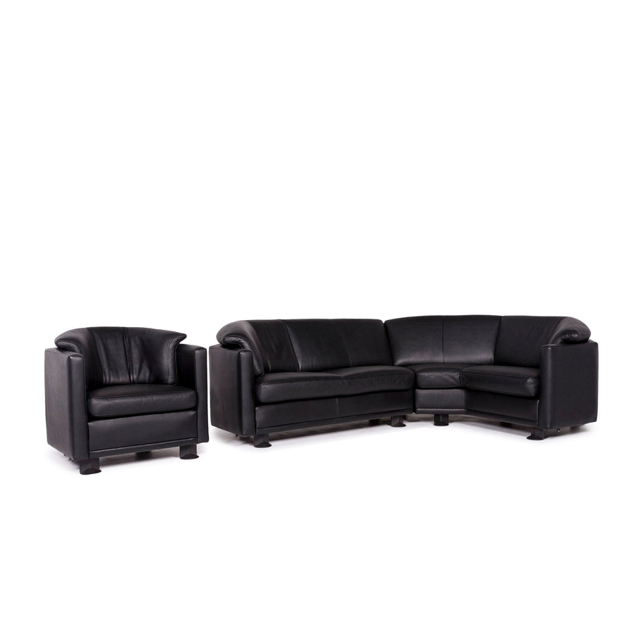 Leolux leather sofa set black 1x corner sofa 1x armchair #11192