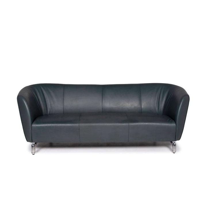 Leolux Pupilla Leather Sofa Green Three Seater Couch #11826