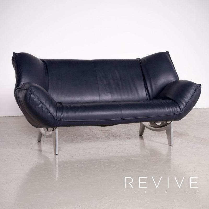 Leolux Tango Leder Sofa Blau Echtleder Zweisitzer Couch 