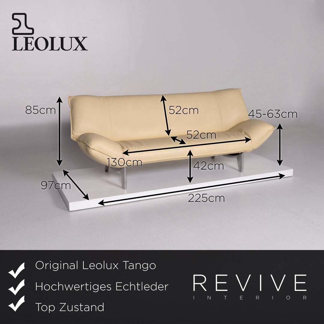 Leolux Tango Leather Sofa Beige Three Seater Function Couch #10445