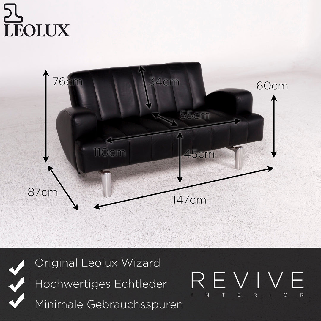 Leolux Wizard Leather Sofa Black Two Seater Couch #10249