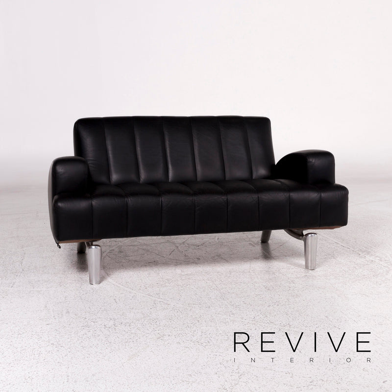 Leolux Wizard Leder Sofa Schwarz Zweisitzer Couch 