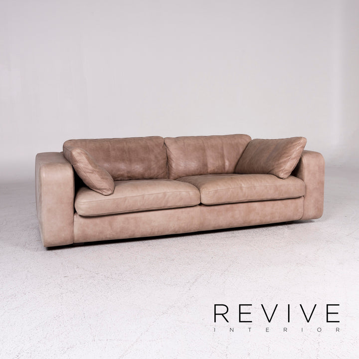 Machalke Leather Sofa Brown Beige Three Seater Couch #9454