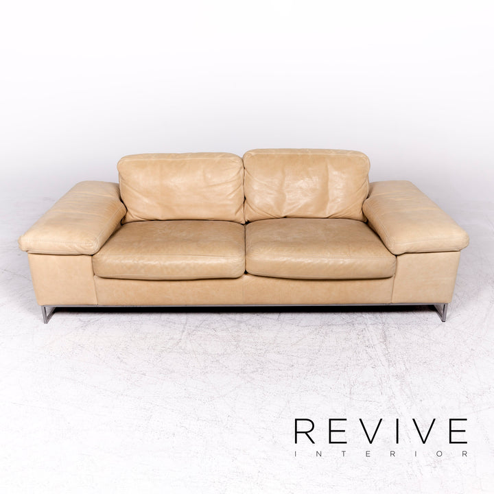 Machalke Canapé en Cuir Cognac Beige Canapé 3 Places en Cuir véritable #8674