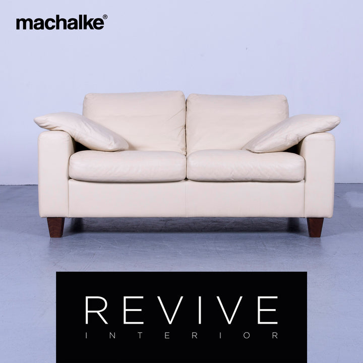 Machalke Designer Sofa Leder Creme Beige Zweisitzer Couch Modern Echtleder #3683