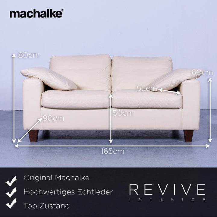 Machalke Designer Sofa Leder Creme Beige Zweisitzer Couch Modern Echtleder #3683