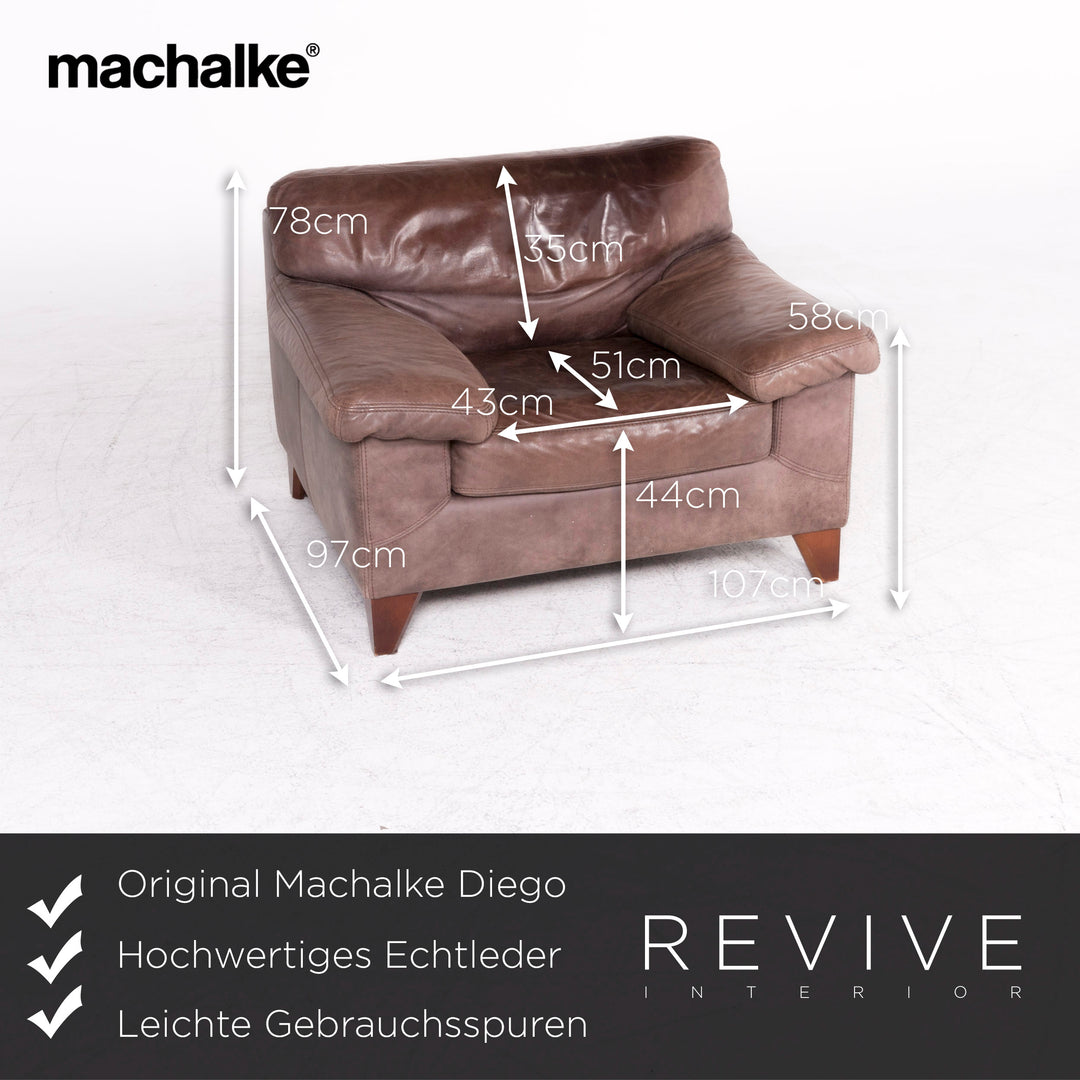 Machalke Diego Designer Leder Sofa Sessel Garnitur Braun Echtleder Dreisitzer Couch #8812