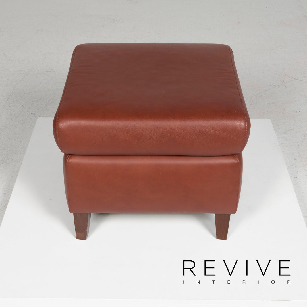 Machalke Leather Armchair Set Brown Stool #11623