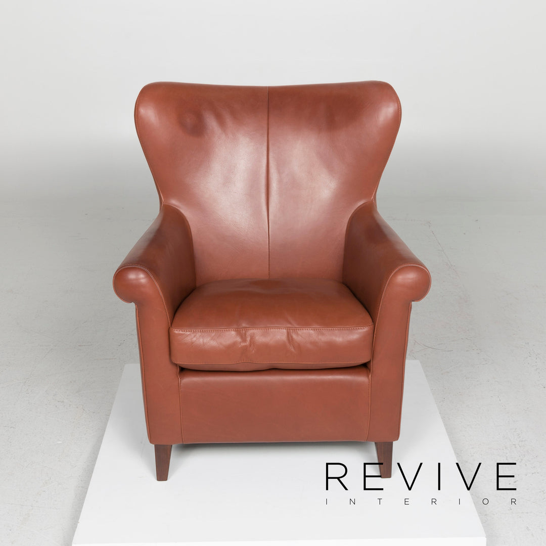 Machalke Leather Armchair Set Brown Stool #11623