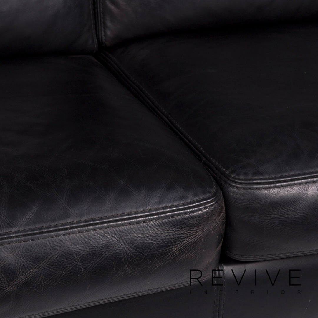 Machalke Pablo ensemble canapé en cuir noir 1x deux places 1x fauteuil #11334