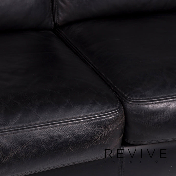 Machalke Pablo ensemble canapé en cuir noir 1x deux places 1x fauteuil #11334