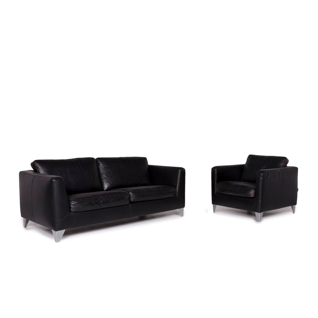 Machalke Pablo ensemble canapé en cuir noir 1x deux places 1x fauteuil #11334