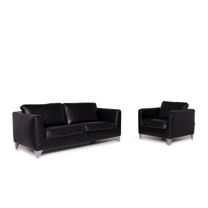 Machalke Pablo ensemble canapé en cuir noir 1x deux places 1x fauteuil #11334
