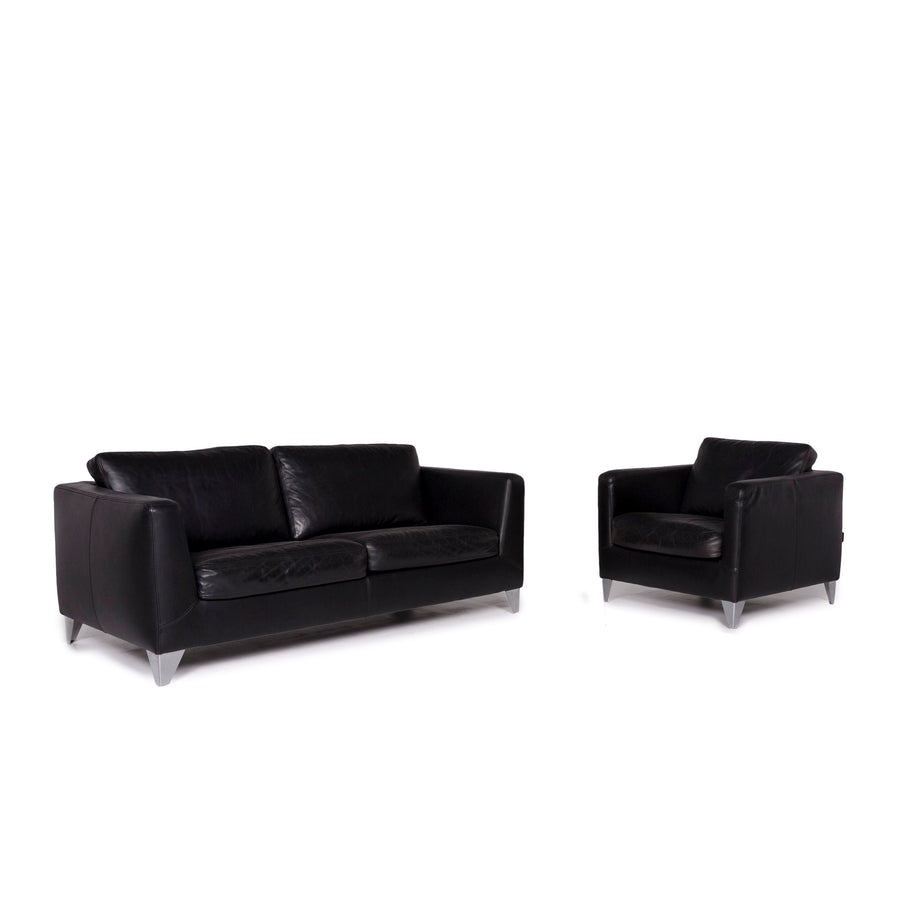 Machalke Pablo leather sofa set black 1x two-seater 1x armchair #11334