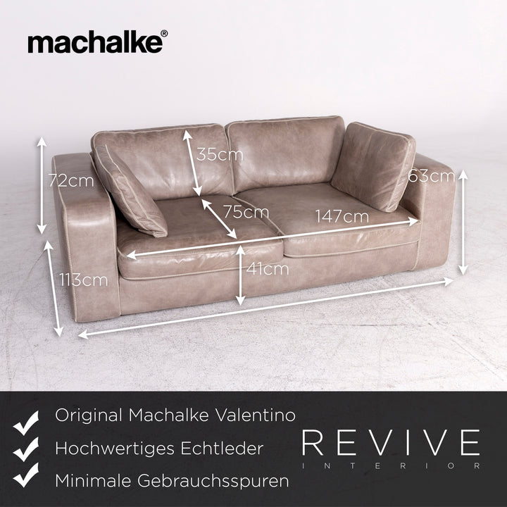 Machalke Valentino Designer Leder Sofa Grau Echtleder Zweisitzer Couch #8701