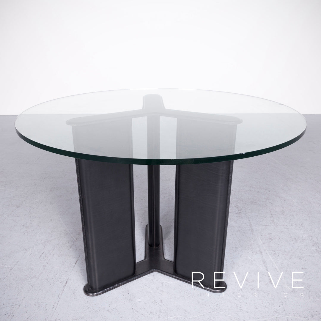 Matteo Grassi Korium Esstisch Leder Glas Tisch Glastisch #7089