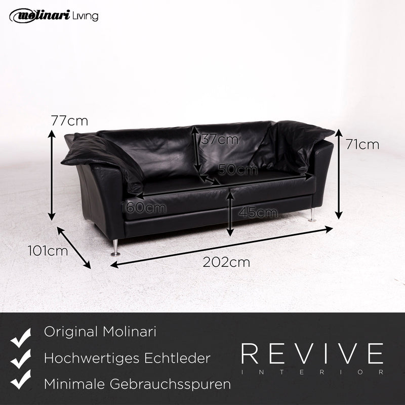 Molinari Leder Sofa Schwarz Dreisitzer Couch 