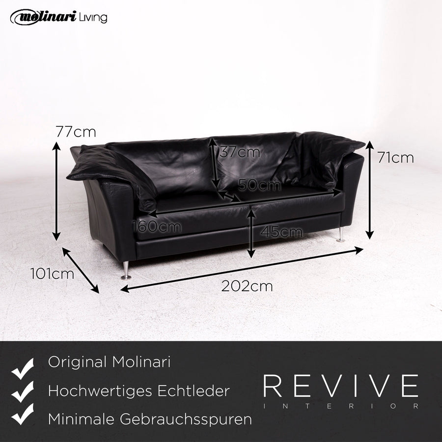 Ensemble canapé en cuir Molinari noir 1x trois places, 1x deux places, 1x fauteuil #10253