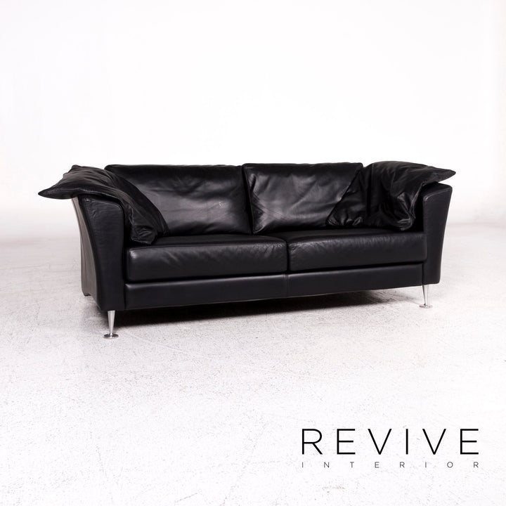 Ensemble canapé en cuir Molinari noir 1x trois places, 1x deux places, 1x fauteuil #10253