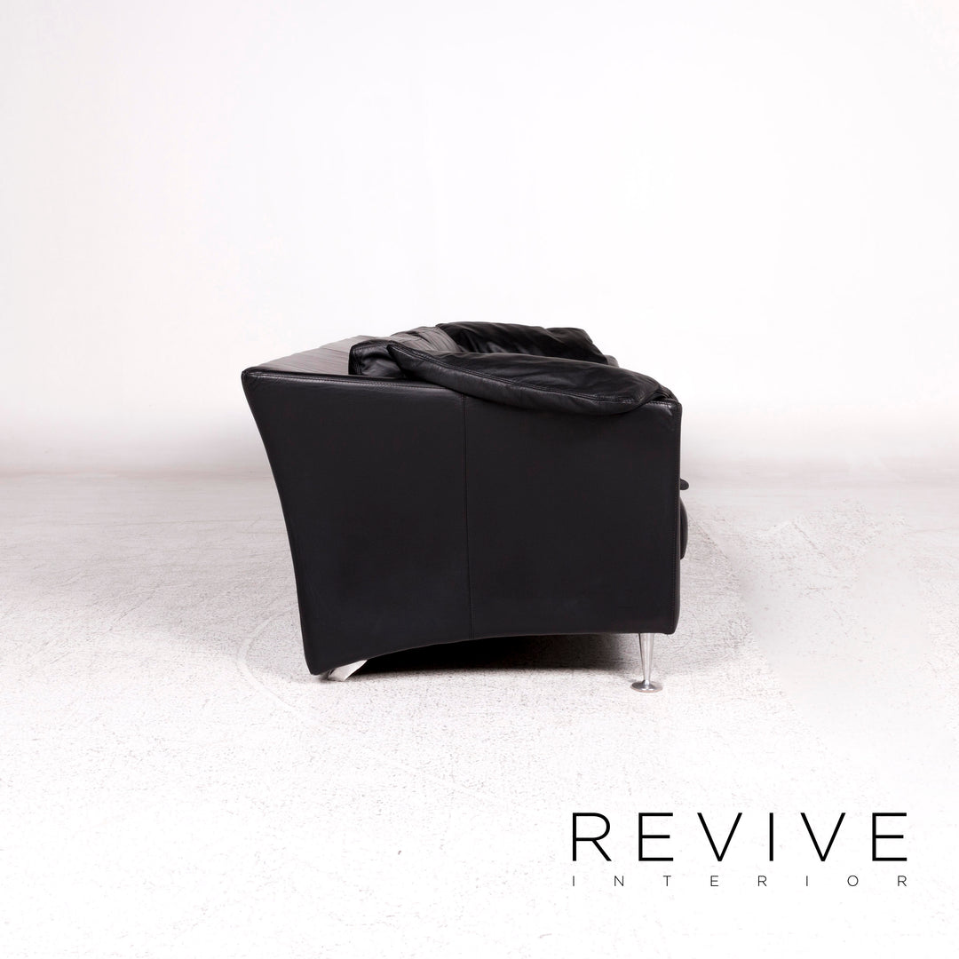 Ensemble canapé en cuir Molinari noir 1x trois places, 1x deux places, 1x fauteuil #10253