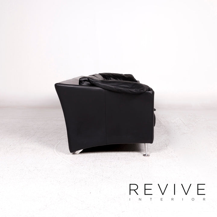 Ensemble canapé en cuir Molinari noir 1x trois places, 1x deux places, 1x fauteuil #10253