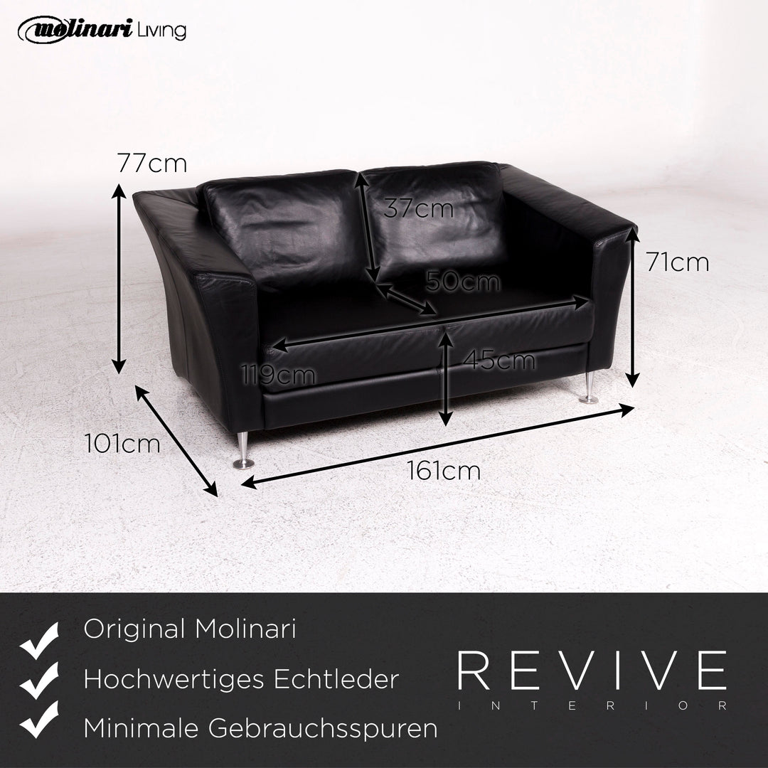 Ensemble canapé en cuir Molinari noir 1x trois places, 1x deux places, 1x fauteuil #10253