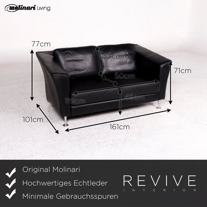 Ensemble canapé en cuir Molinari noir 1x trois places, 1x deux places, 1x fauteuil #10253