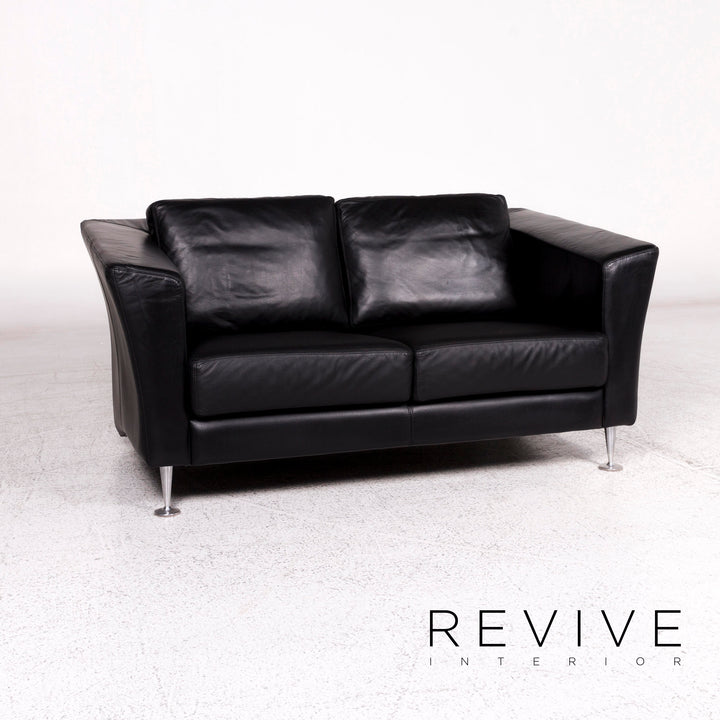 Ensemble canapé en cuir Molinari noir 1x trois places, 1x deux places, 1x fauteuil #10253