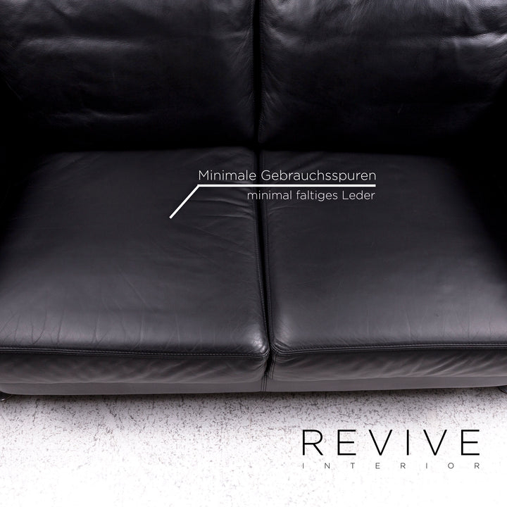 Ensemble canapé en cuir Molinari noir 1x trois places, 1x deux places, 1x fauteuil #10253