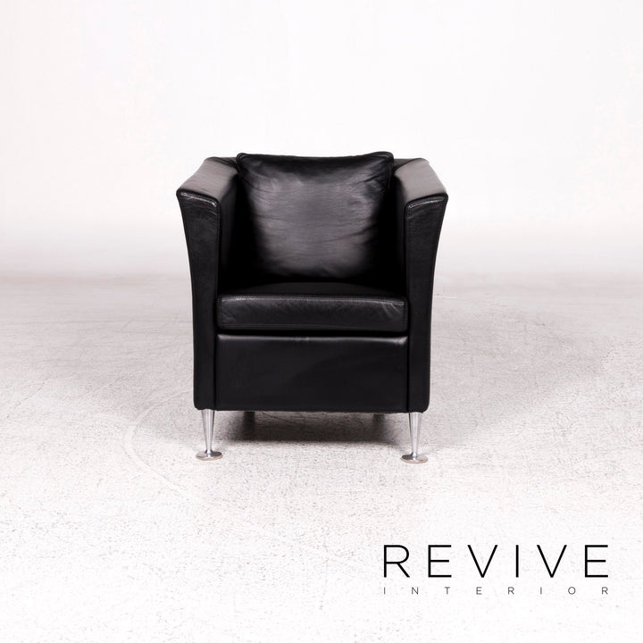 Ensemble canapé en cuir Molinari noir 1x trois places, 1x deux places, 1x fauteuil #10253