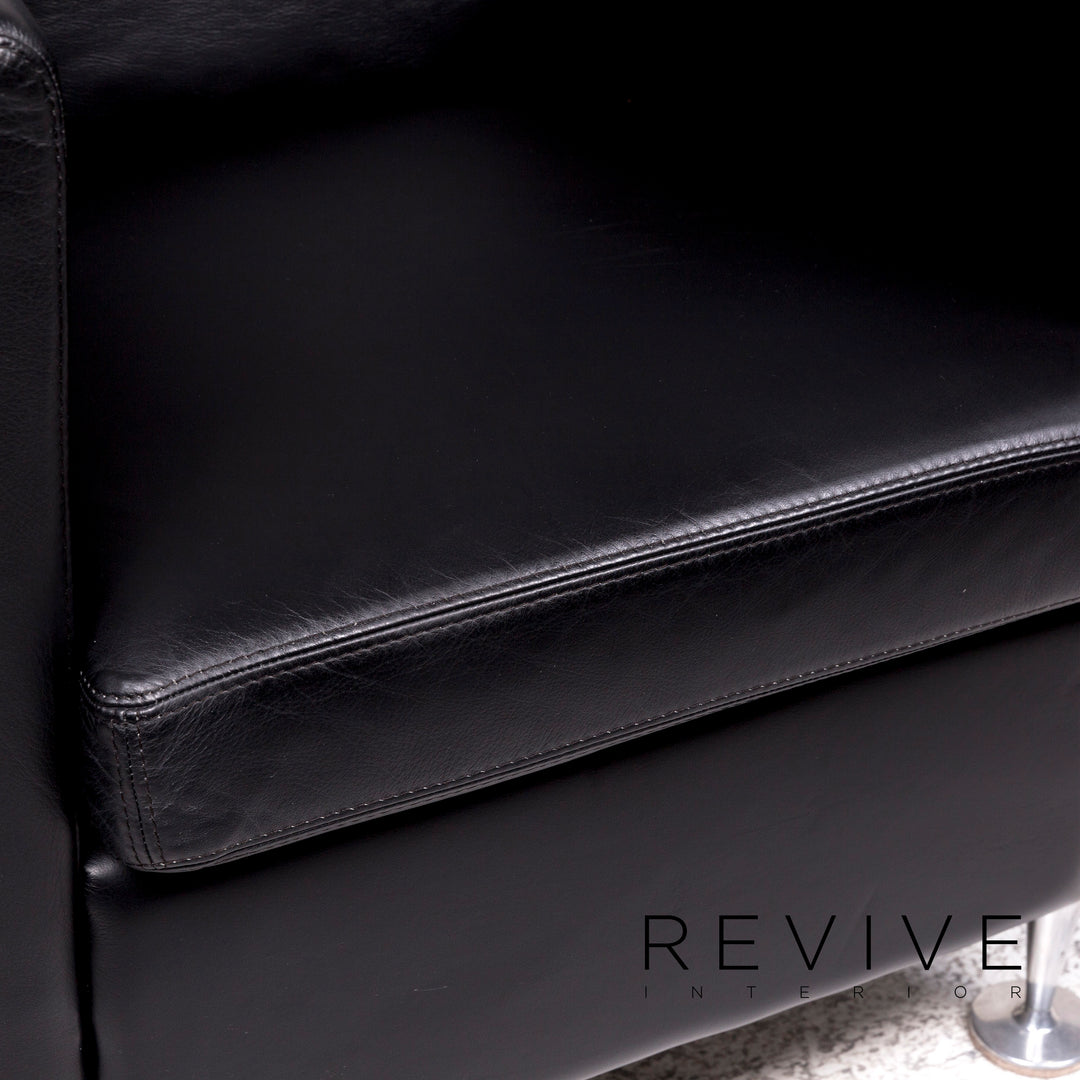 Ensemble canapé en cuir Molinari noir 1x trois places, 1x deux places, 1x fauteuil #10253