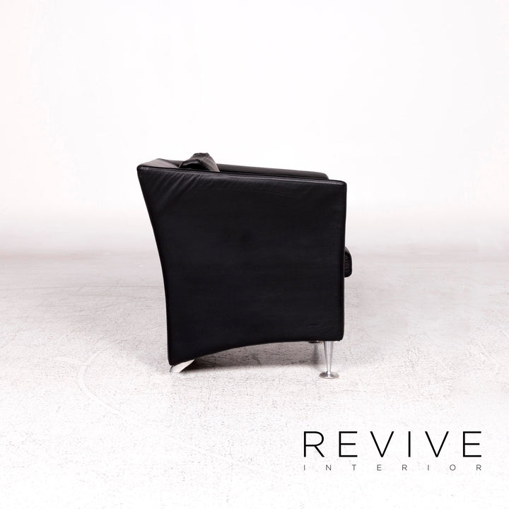 Ensemble canapé en cuir Molinari noir 1x trois places, 1x deux places, 1x fauteuil #10253