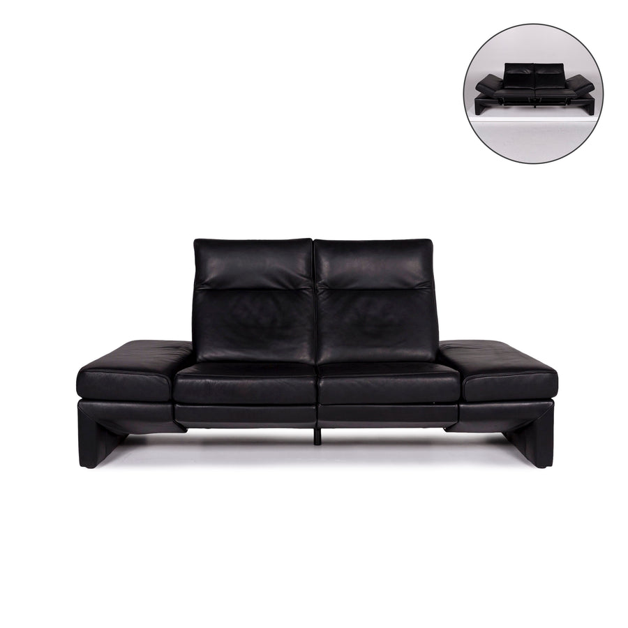 Mondo Leather Sofa Black Two Seater Function Relaxation Couch #11485