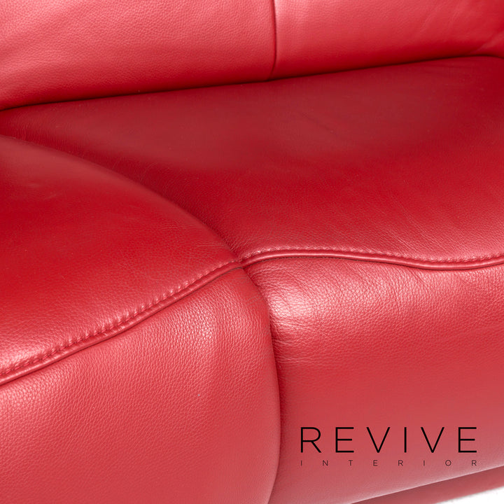Musterring Designer Leder Sofa Rot Dreisitzer Couch #8753