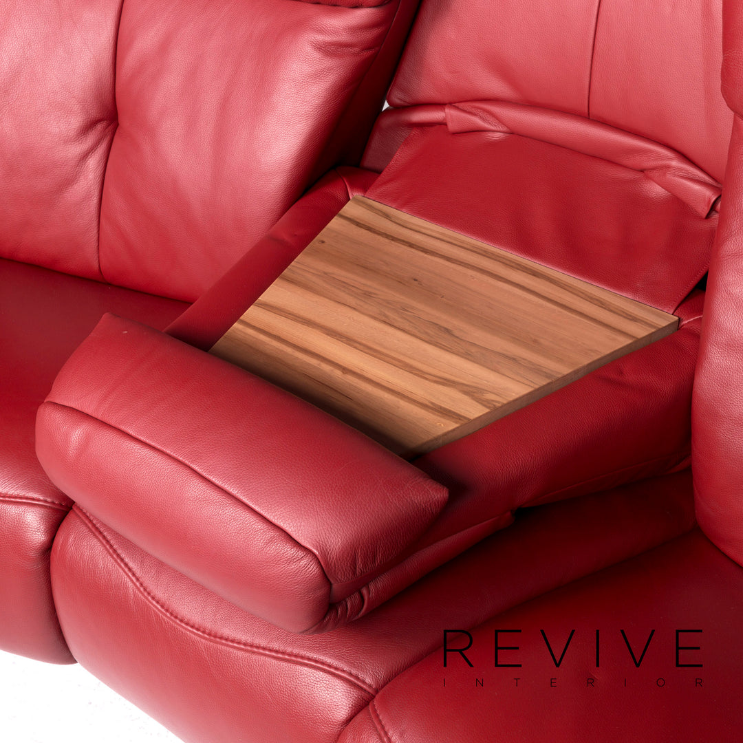 Musterring Designer Leder Sofa Rot Dreisitzer Couch #8753