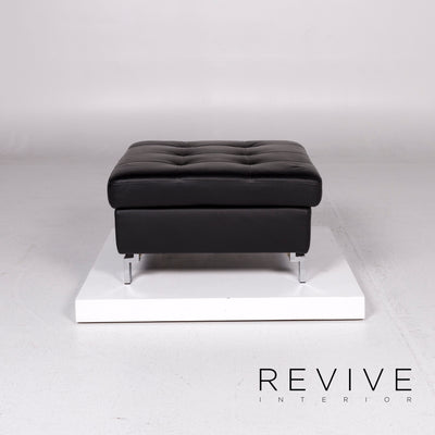 Musterring Leder Sofa Garnitur Schwarz 1x Dreisitzer 1x Hocker #11337