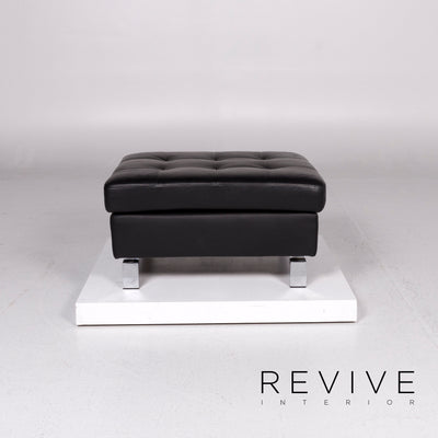 Musterring Leder Sofa Garnitur Schwarz 1x Dreisitzer 1x Hocker #11337