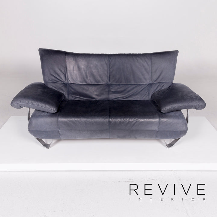 Musterring Leder Sofa Blau Zweisitzer Couch #11239