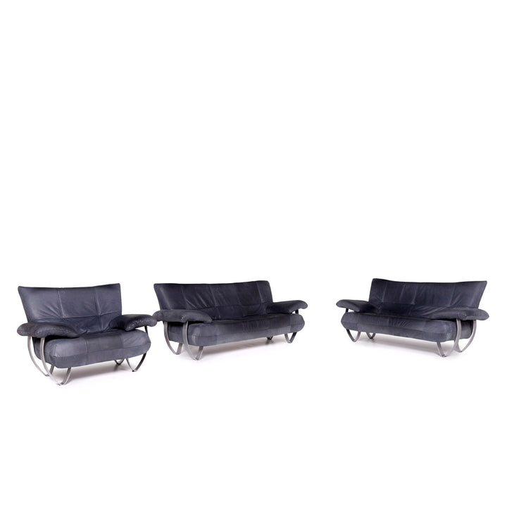 Musterring Leder Sofa Garnitur Blau 1x Dreisitzer 1x Zweisitzer 1x Sessel #11486