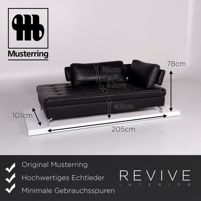 Musterring Leder Sofa Garnitur Schwarz 1x Dreisitzer 1x Hocker 