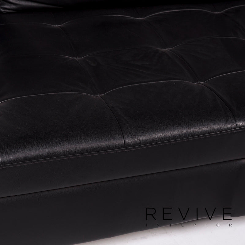 Musterring Leder Sofa Garnitur Schwarz 1x Dreisitzer 1x Hocker 