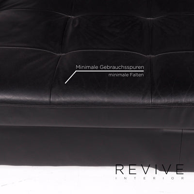 Musterring Leder Sofa Garnitur Schwarz 1x Dreisitzer 1x Hocker #11337