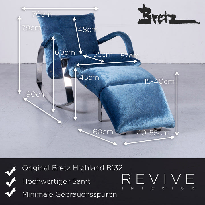 Bretz Highland B132 Designer Velvet Blue Armchair Stool Lounger #6360