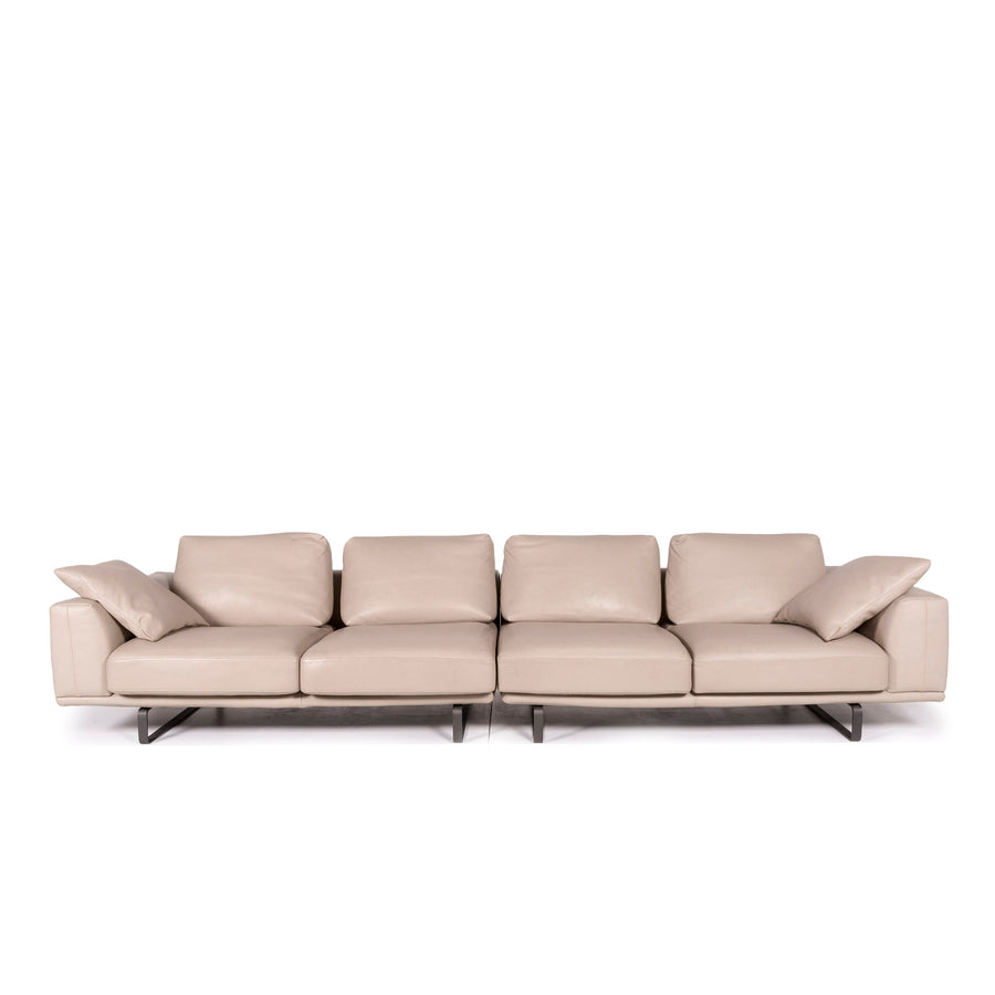 Natuzzi Leather Sofa Beige Four Seater Couch #11970