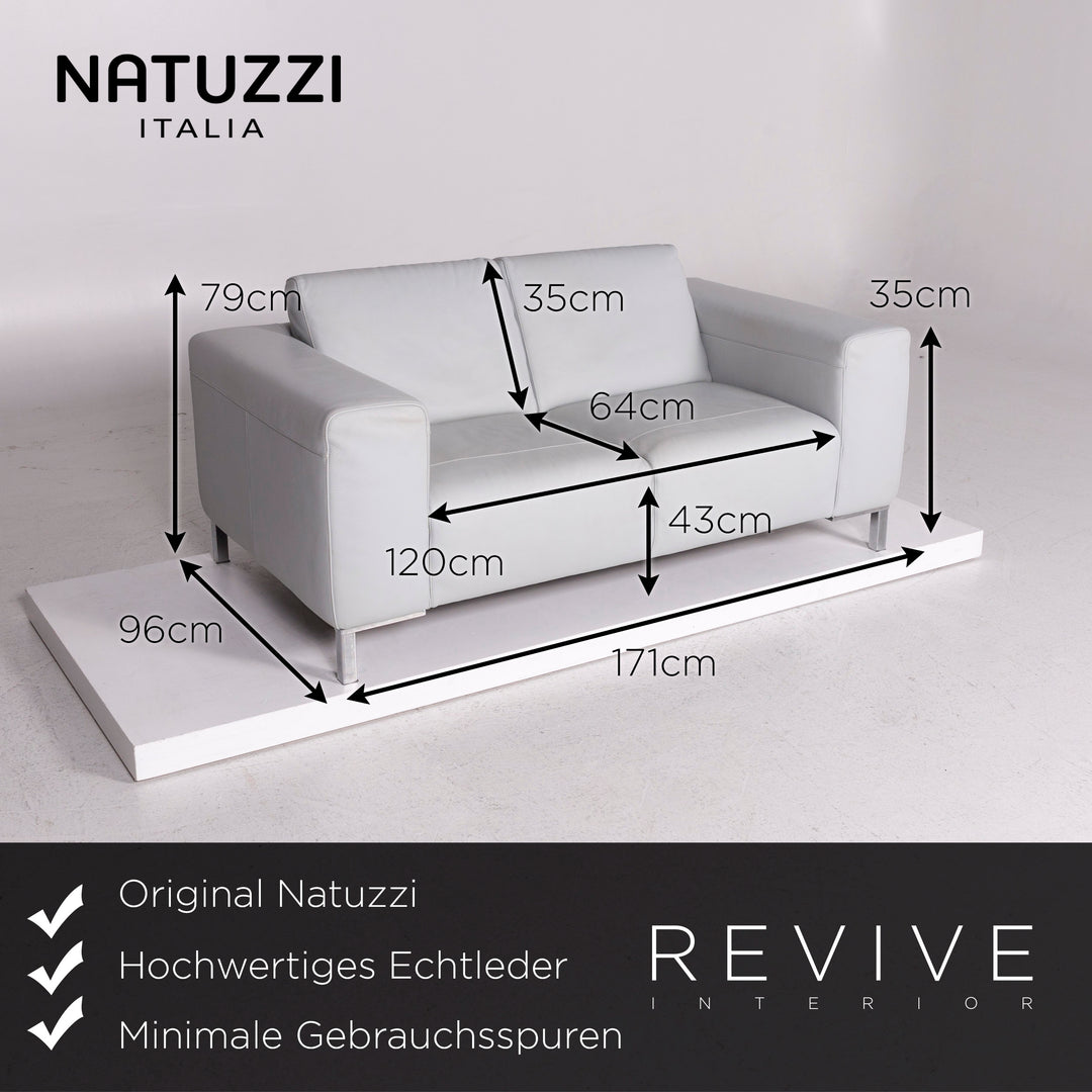 Natuzzi Leder Sofa Eisblau Blaugrau Blau Zweisitzer Couch #12196