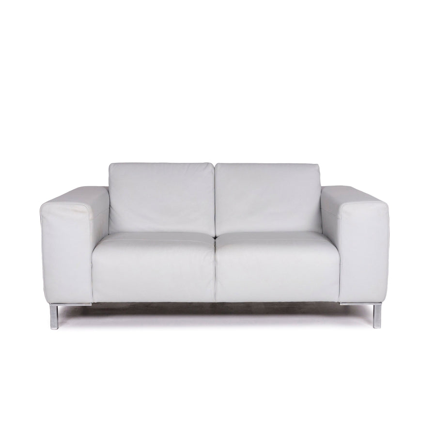 Natuzzi Leder Sofa Eisblau Blaugrau Blau Zweisitzer Couch #12196