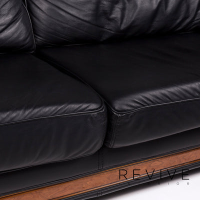Nieri Leder Sofa Schwarz Dreisitzer Couch Holz #11890